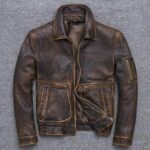 Men's Vintage A2 Bomber AIR Force Style Waxed Tan Brown Real Leather (Cow) Jacket.