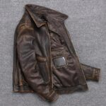 Men's Vintage A2 Bomber AIR Force Style Waxed Tan Brown Real Leather (Cow) Jacket. - Image 2