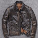 Men's Vintage A2 Bomber AIR Force Style Waxed Tan Brown Real Leather (Cow) Jacket.