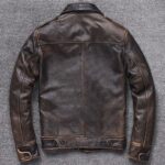 Men's Vintage A2 Bomber AIR Force Style Waxed Tan Brown Real Leather (Cow) Jacket. - Image 2