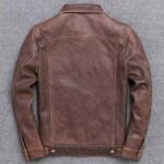 Mens Vintage Distressed Brown Crackled Leather Trucker Jacket Denim Style Jacket. - Image 2
