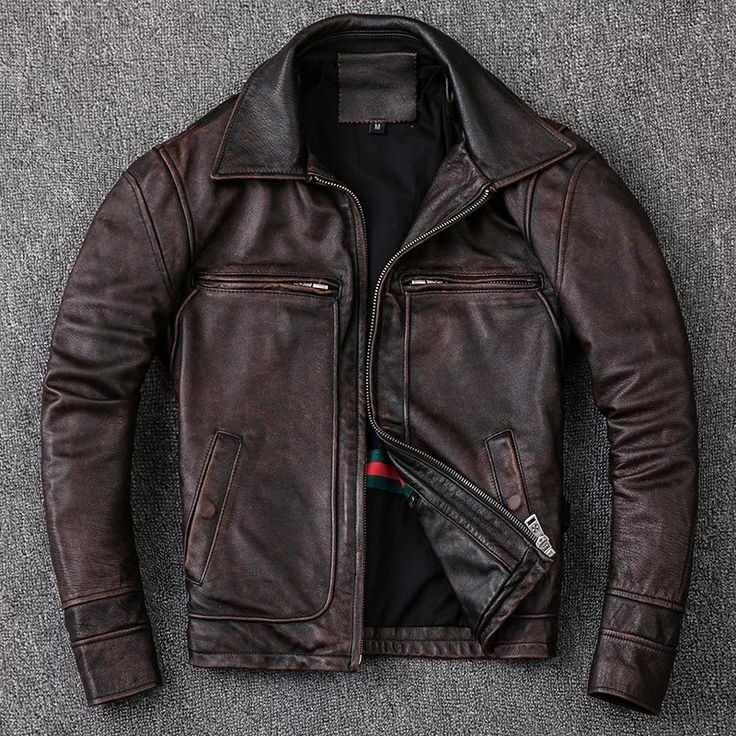 2025/09/1000134265.jpg Mens Biker Vintage Motorcycle Distressed Brown Cafe Racer Leather Jacket - Image 1