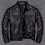 Heavy Motorcycle Jacket Mens Pure Top Layer Cowhide Genuine Leather Jackets For Men.