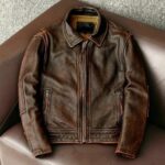 Heavy Motorcycle Jacket Pure Top Layer Cowhide Genuine Leather Jackets For Men.