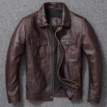 Heavy Motorcycle Jacket Mens Pure Top Layer Cowhide Genuine Leather Jackets For Men.