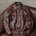Heavy Motorcycle Jacket Mens Pure Top Layer Cowhide Genuine Leather Jackets For Men.
