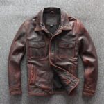 Heavy Motorcycle Jacket Mens Pure Top Layer Cowhide Genuine Leather Jackets For Men.