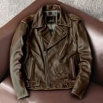 Heavy Motorcycle Jacket Mens Pure Top Layer Cowhide Genuine Leather Jackets For Men.