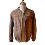 Stylish Suede Crocodile Leather Bomber Jackets. - Image 3
