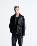 Zara black cross zip  leather jacket For Men. - Image 3